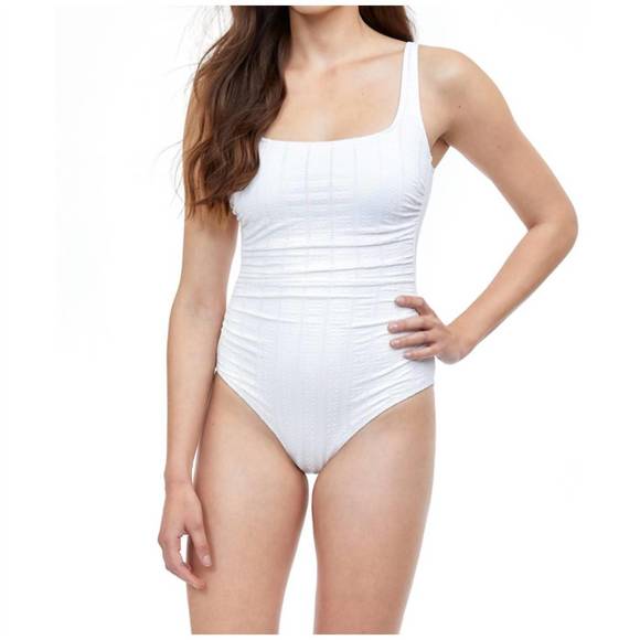NEW PROFILE BY GOTTEX textured round neck one piece swimsuit in pro afternoon te - Picture 1 of 2